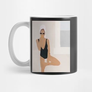 Girl, Summer morning, Boho style art, Mid century art Mug